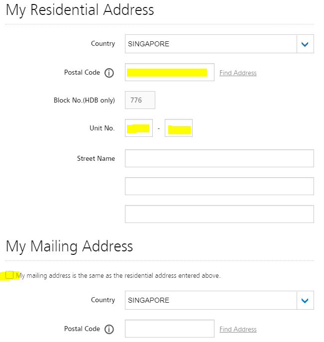 POSB Residential Mailing Adresss