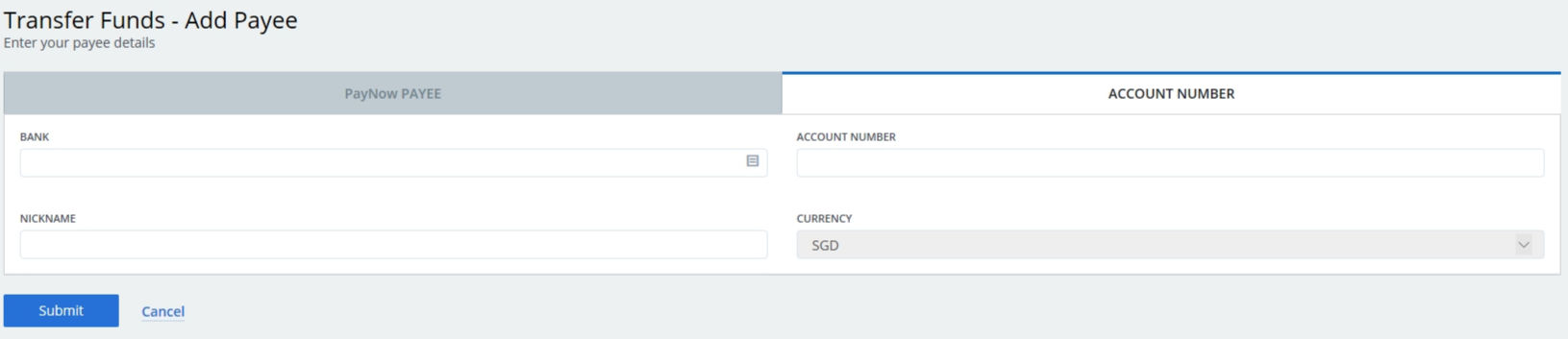 UOB - Transfer Fund - Others - Add Payee - Fill Details