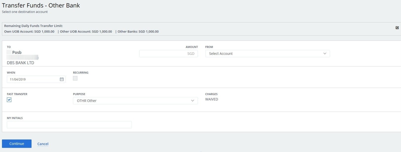 UOB - Transfer Fund - Others - POSB Account - Details