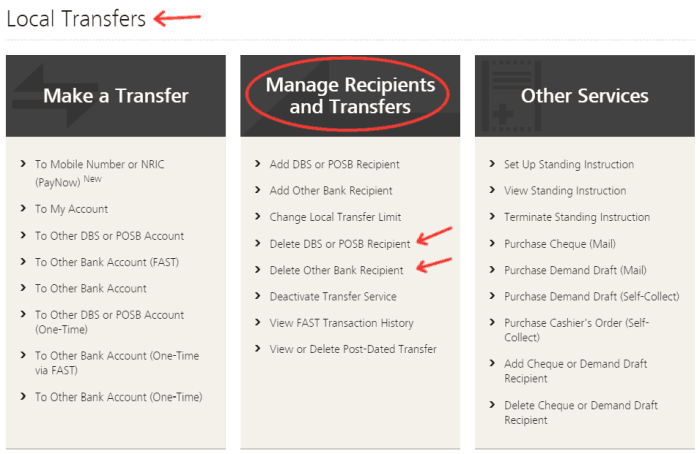 Select to delete POSB/DBS or other bank recipient