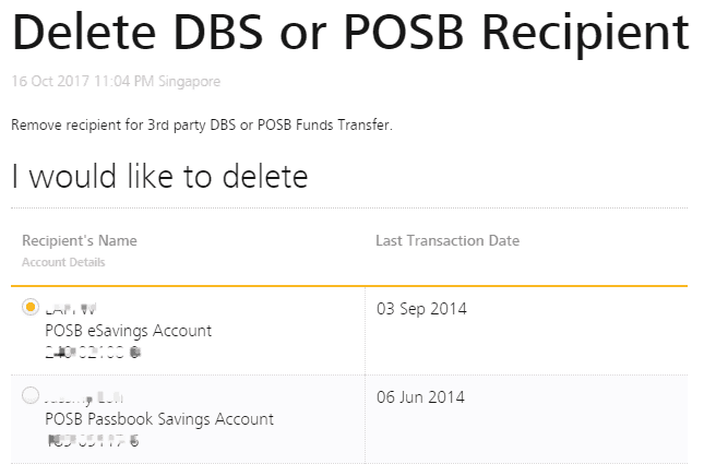 Select which payee to delete