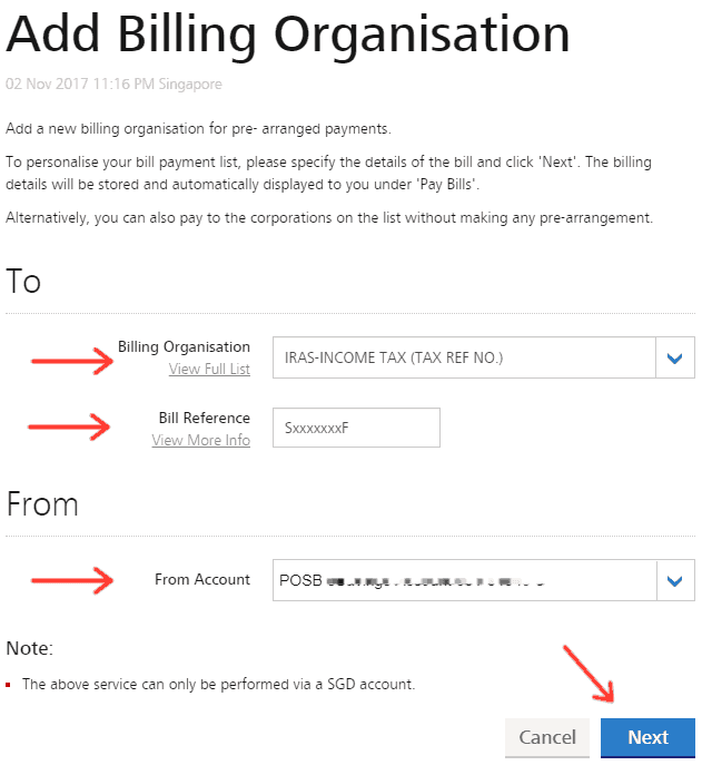 Add Billing Organisation page