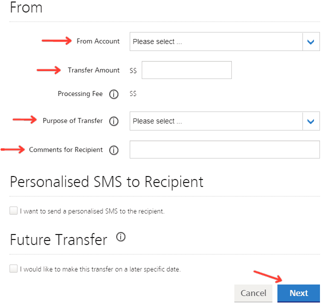 Fill in your transfer details