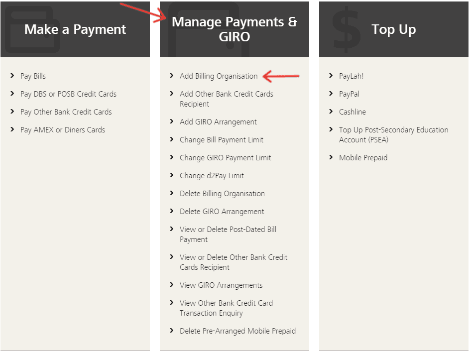 Manage Payments & GIRO - Add Billing Organisation