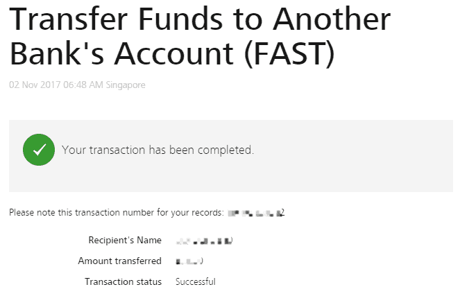 POSB to OCBC Transfer completed