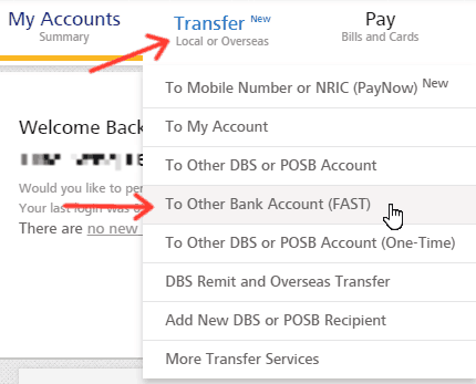 Transfer - to other bank account