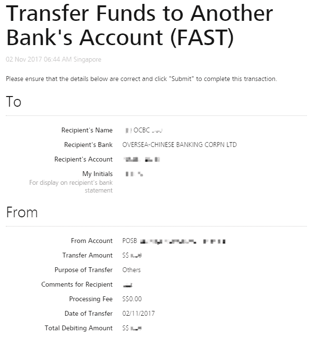 Verify POSB-OCBC Transfer details