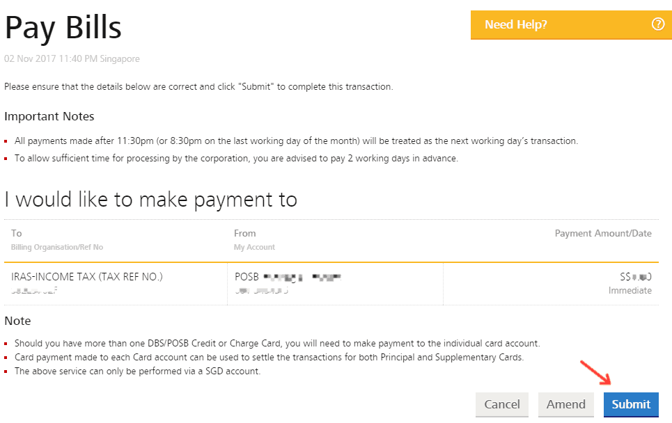 Verify payment to IRAS details