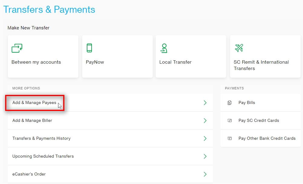 Click on Add & Manage Payees 