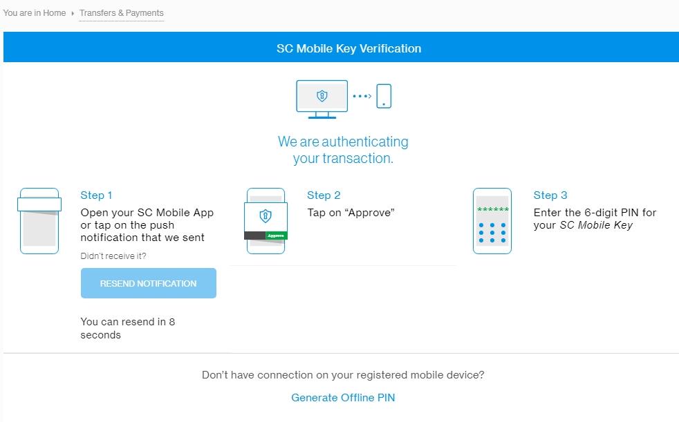 SC Mobile Key Verification Enter the 6-digit PIN for verification