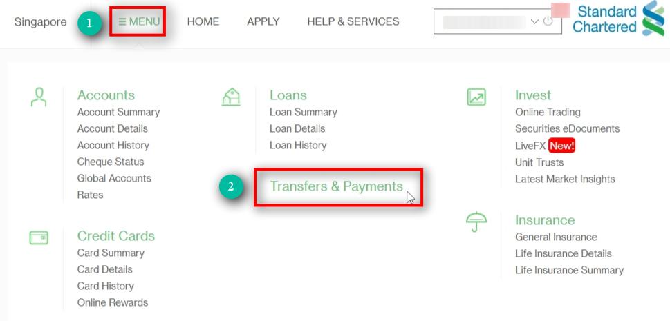 Click on Transfers & Payments
 