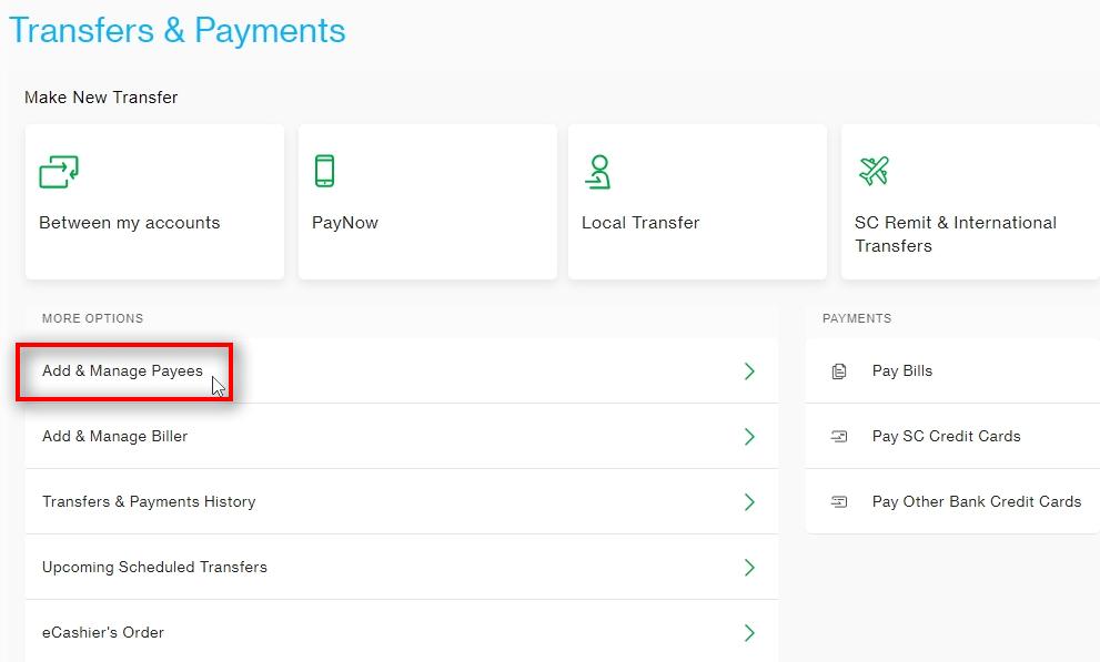 Click on Add & Manage Payees
 