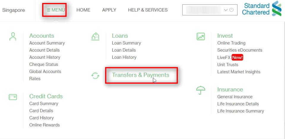 Click on Transfers & Payments
 