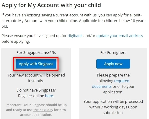 Step 2: Click on Apply with Singpass