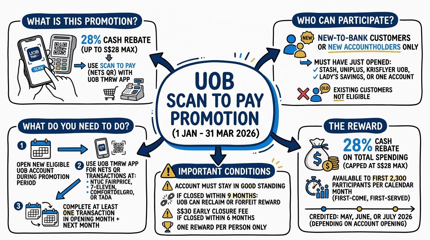 UOB scan to pay promotion with 28% rebate for new and existing customers.